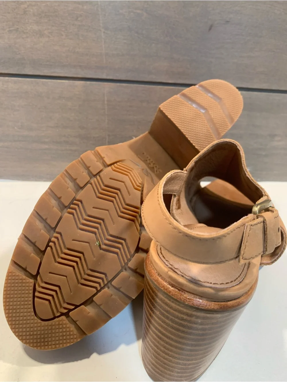 Sorel Tan Leather Open-Toe Slingback Block Heel Sandals